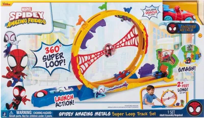 Zdjęcie produktu dla Marvel Spidey i jego super przyjaciele SNF0295 - Zestaw torów Super Loop, pętla z metalowym pojazdem Spideya