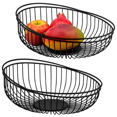 Image de Lot de 2 corbeilles à fruits et à pain eluno, corbeilles rondes en métal noir