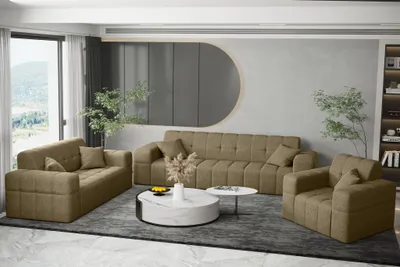 Produktbild von Sofaset Designersofa NANCY 3-2-1 in Stoff Neve Hellbraun