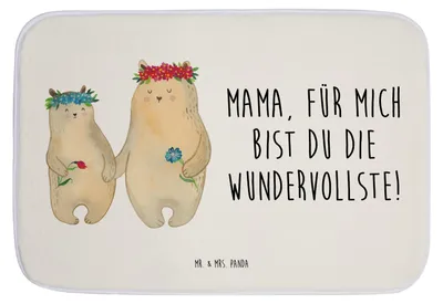 Produktbild von Mr. & Mrs. Panda Badematte Bären mit Blumenkranz - Weiß - Geschenk, Muttertag, Family, Badteppich, fußmatte bad, duschmatte, badezimmermatte, Badezimmerteppich, Familie