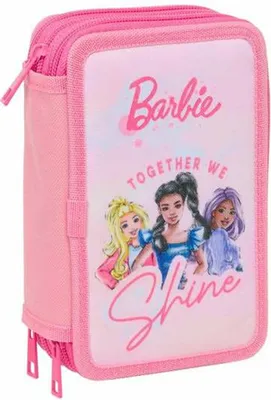 Obrázek produktu pro Trojitý penál Barbie růžový 12,5 x 19,5 x 5,5 cm 37 kusů