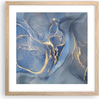 Produktbild von Gerahmtes Poster - Rahmen in heller Eiche - Gold Blau Farbe - 40x40 cm - Wand Bild - Wanddeko - Wandbilder - Kunstposter - Wandposter - Bilderrahmen - Bilder - Kunstdruck - P2NAC40x40-5029