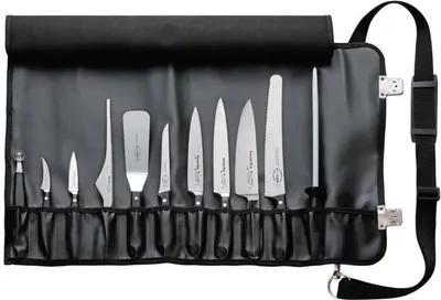 Produktbild von F. DICK Rolltasche Lederoptik 11-teilig + Küchenmesser Fruchtausstecher Gabel