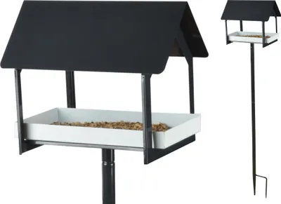 Produktbild von Esschert Design Futterhaus auf Stab anthrazit/ weiß; FB408; 19,2x28,9x126,0 cm