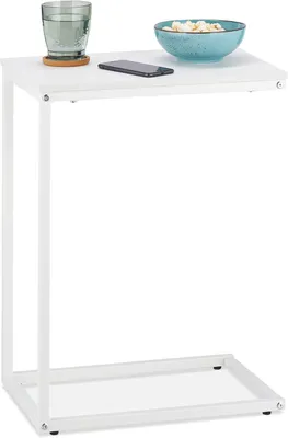 Productafbeelding van Bijzettafel u-vorm - 60 x 30 x 45 cm - Ook als bedtafel of laptoptafel - Metaal & hout - Modern design - Wit