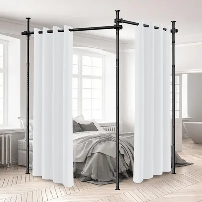 Produktbild von Faziango Raumteiler Paraventgestell Gardinenstange, 1,22-3,05M Höhenverstellbar Gardinenständer Flexibel Raumtrenner Gestell, Breite 70-355CM Verstellbar 5-Stangen Schwarz