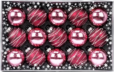 Produktbild von Weihnachtskugeln Streifen Mix Glas 6cm, 15er Set, Farbe:Berry Kiss ( Beere glanz / matt )