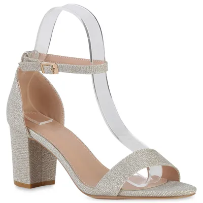 Produktbild von VAN HILL Damen Riemchensandaletten Sandaletten Party Glitzer Schuhe 840138, Farbe: Gold, Größe: 39
