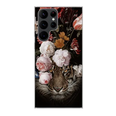 Produktbild von MuchoWow® Handyhülle Schutzhülle Hülle für Samsung Galaxy S22 Ultra Tiger - Blumen - Kunst Silikon Softcase Handy Hülle - Abbildung
