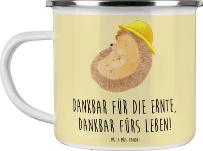 Produktbild von Mr. & Mrs. Panda Teetasse Erntedankfest Dankbarkeit - Gelb Pastell - Geschenk, Feiertag, Feiertage, Thanksgiving Geschenke, Emaille Tasse, Dankbar, Familie, emotionale