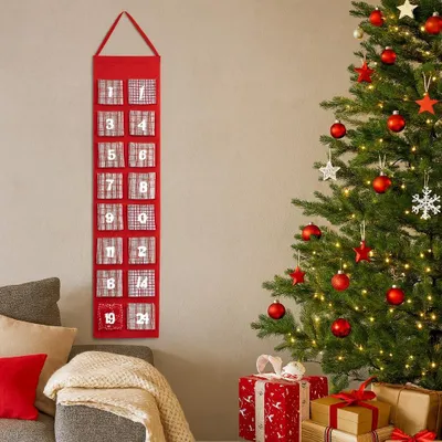 Produktbild von Adventskalender zum Aufhängen und selbst Befüllen – Filz-Adventskalender – Rot – Beige – Weiß
