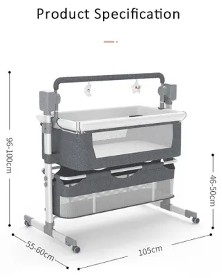 Obrázok produktu pre Elektrická detská postieľka X601 – Automatická funkcia hojdania – Postieľka 2 v 1 (postieľka a kolíska) – Nastaviteľná výška – Priedušná sieťovina – Prenosná cestovná postieľka – Šedá