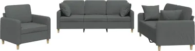 Produktbild von vidaXL 3-tlg. Sofagarnitur mit Kissen Dunkelgrau Stoff
