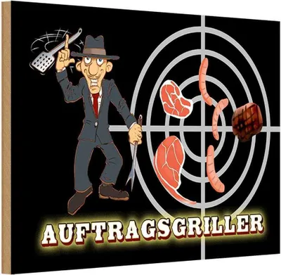 Produktbild von vianmo Holzschild 20x30 cm Essen Auftragsgriller Fleisch Trinken