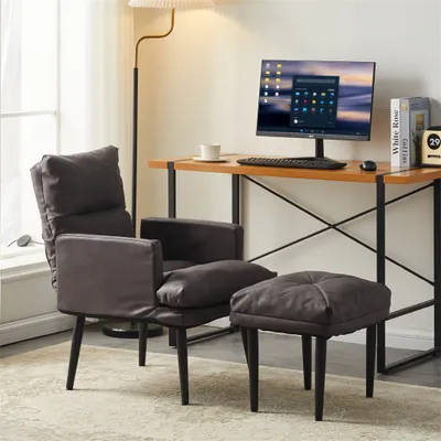 Image de CLIPOP Fauteuil relax, Fauteuil TV avec pouf,PolyuréthaneFauteuil TV avec poche latérale, Marron clair