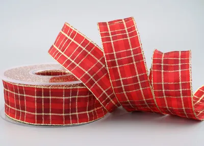 Productafbeelding van Kerstlint Rood Goud met Polyester Draad 20m x 40mm