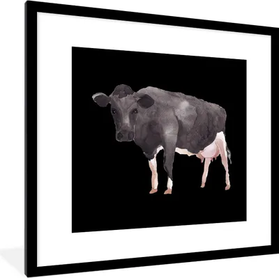 Produktbild von MuchoWow® MuchoWow® Gerahmtes Poster Kuh - Schwarz - Weiß 40x40 cm - Poster mit zchwarzem Bilderrahmen - Poster - Plakat im Rahmen