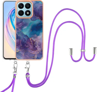 Immagine prodotto di Custodia con cinturino per Honor X8A, bumper in TPU a fantasia, custodia protettiva con cinturino regolabile Viola
