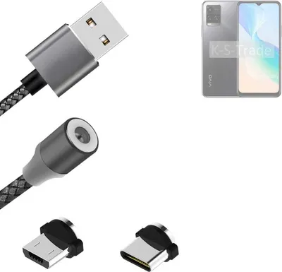 Produktbild von K-S-Trade Hochwertiges Magnet-Lade-kabel Sync-Kabel Daten-Kabel kompatibel mit Vivo Y33s mit USB-Typ-C-Anschluss und Micro-USB-Anschluss 2A bis zu