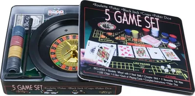 Produktbild von Pegasi 5-in-1 Pokerset 400 Chips - Spielbox mit Kartenspiel - 4 Würfel - Dealer Button - 2 Spielmatten - Roulette Rad und Kugeln - Casino set - Poker - Roulette - Black Jack - Craps - Pokerkarten