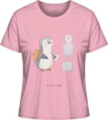 Produktbild von Mr. & Mrs. Panda Oberteil Damen Pinguin Museum besuchen Größe M - Baumwolle Pink - Geschenk, shirt, Museen, Kurzarmshirt, T-Shirt, Sommershirt