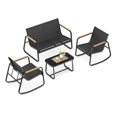 Produktbild von SONGMICS Gartenmöbel-Set, Balkonmöbel, 2 Schaukelstühle mit Tisch, Gartenbank, Stahl, Terrassenmöbel, mit Armlehnen, atmungsaktives Kunstfasergewebe