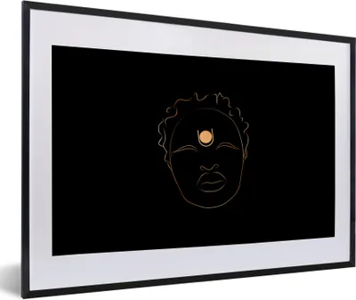Produktbild von MuchoWow® Gerahmtes Poster Frau - Strichzeichnung - Gold - Schwarz 60x40 cm - Poster mit Schwarzem Bilderrahmen Wandposter Rahmen Foto Bilder - Schlafzimmer - Plakat in Rahmen - Drucken