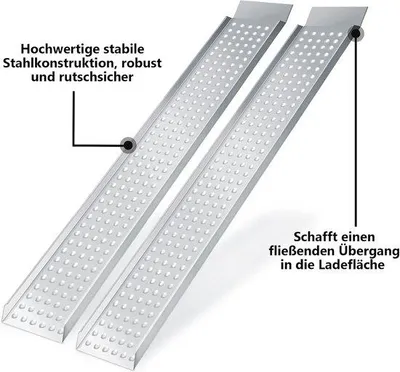Productafbeelding van 4 x oprijplaat, laadhelling verzinkt staal, antislip laadrail, aanhangerhelling, 160 x 23,5 x 4 cm, 200 kg per stuk, max. 400 kg, autolaadruimte voor motorfiets, aanhanger.