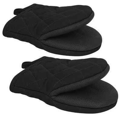 Produktbild von Ofenhandschuhe Topflappen Set 260°C Hitzebeständig Silikon Rutschfest Baumwolle Schwarz