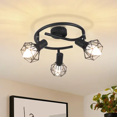 Produktbild von ZMH Deckenstrahler Schwarz 3 Flammig Wandspot Wandstrahler E14 Vintage Verstellbare 350° Retor Metall Lampeschirm Rund für Wohnzimmer Flur Schlafzimmer