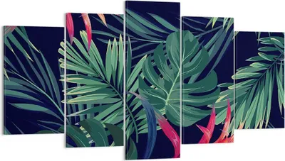 Produktbild von Bild auf Leinwand - Leinwandbild - 5 Teile - Exotisch Blumen Blätter - 160x85cm - Wand Bild - Wanddeko - Wandbilder - Leinwanddruck - Bilder - Wanddekoration - Leinwand bilder - EA160x85-4308