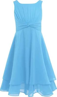 Immagine prodotto di Ragazze Abito estivo Taglia 164 Cm Abito da festa senza maniche in chiffon Lunghezza ginocchio Matrimonio Ragazza di fiori Abito da damigella d'onore