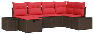 Image de Ensemble de canapés de jardin vidaXL avec coussins, 6 pièces, en polyrotin marron