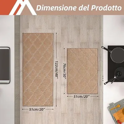 Productafbeelding van Famanu Keukenmatten, antislip, wasbaar - 2 stuks, 51 x 76 cm + 51 x 122 cm, beige