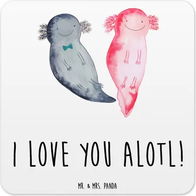 Produktbild von Mr. & Mrs. Panda Tassenuntersetzer Axolotl Liebe 10er Set - Weiß - Geschenk, Coaster, für Frauen, Glas-Untersetzer, Jahrestag, Untersetzer Gläser, Partner, Eckig
