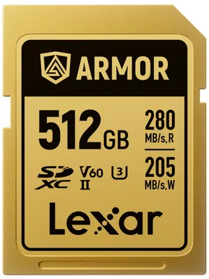 Produktbild von SDXC-Speicherkarte Lexar ARMOR Gold, 512 GB, UHS-II U3, V60, IP68, Edelstahl