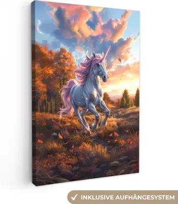 Produktbild von MuchoWow® - Leinwandbilder - Einhorn - Fee - Tier - Natur - Mädchen, Wandbild, Wanddeko Bilder Wohnzimmer, 20x30 cm