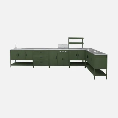 Immagine prodotto di Modulo cucina da esterno con barbecue a gas a 3 bruciatori, 5 moduli, Verde