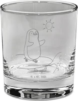 Produktbild von Mr. & Mrs. Panda Trinkglas Pinguin Surfer - Transparent - Geschenk, Glas für Gin, Tumbler, Hawaii, Optimistisch, Cocktailglas, Longdrinkglas, Motiviert, Urlaub, Portugal