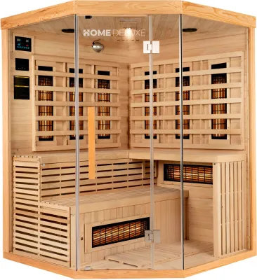 Produktbild von HOME DELUXE – Infrarotkabine SAHARA XXL – 150 x 150 x 200 cm - für 2 - 3 Personen, 8 Vollspektrumstrahler, Holz: Hemlocktanne I Infrarotsauna, Sauna, Wärmekabine, Infrarot