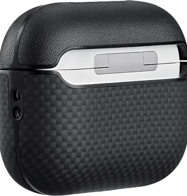 Image de Pitaka Aramid fiber magnétique coque AirPods Pro 3 – Conception en cuirPolyuréthaneécologique et base en fibre d'aramide – Intègre des aimants N52 pour une charge magnétique – Module en silicone anti-rayures pour une protection durable - Noir