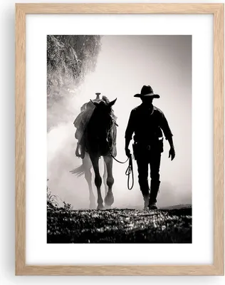 Produktbild von Gerahmtes Poster - Rahmen in heller Eiche - Cowboy Pferd Shady - 30x40 cm - Wand Bild - Wanddeko - Wandbilder - Kunstposter - Wandposter - Bilderrahmen - Bilder - Kunstdruck - P2NPA30x40-4620