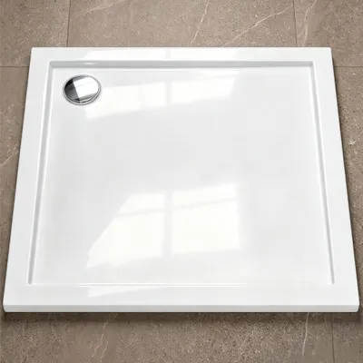Produktbild von doporro Duschtasse Duschwanne 70x70x4 flach aus Acryl in Weiß Quadratisch DIN-Anschlüsse für bodenebene Montage geeignet Faro1