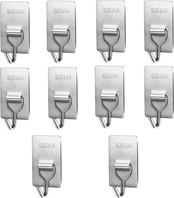 Produktbild von INF Selbstklebende Edelstahlhaken - 10er Pack, Wandhaken ohne Bohren