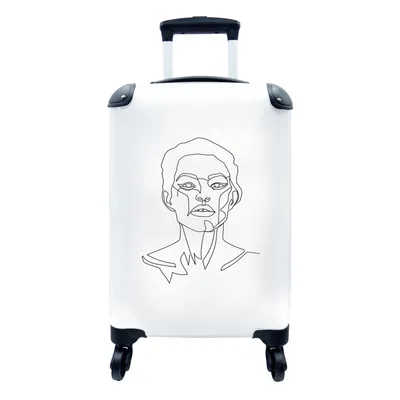 Produktbild von MuchoWow® Koffer Handgepäck Trolley Rollkoffer Kleine Reisekoffer mit 4 Rollen - Strichzeichnung - Gesicht - Frau - Cabin Size < 55x40x23 cm & 55x40x20 cm - Fotokoffer - Kabinenkoffer - Boardgepäck - Reise-Box - Reisekoffer - Reisegepäck - Koffer mit Bild - Trolley für Kinder