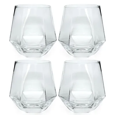 Produktbild von Intirilife 4x Trinkglas im Hexagon Design Durchsichtig - 240 ml Füllmenge - Wasser Saft Glas Spülmaschinenfest Kristallglas stoßfest