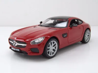 A red Mercedes-AMG GT toy car is shown against a white background.