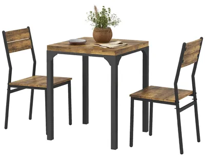 Immagine prodotto di Set da pranzo composto da tavolo e 2 sedie | Colore: Marrone rustico | Dimensioni: 60x60x76 cm