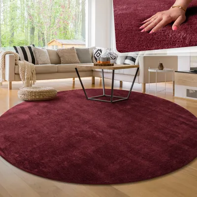 Produktbild von Moderner Wohnzimmer Teppich Kurzflor Waschbar Weich Einfarbig Felloptik Anti-Rutsch Grösse 160 cm Rund