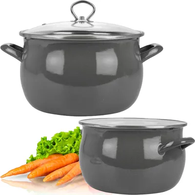 Produktbild von Silesia Emalia Küchentopf aus emailliertem Stahl Helena Pot 4 L Grau Emaillierter Topf + Glasdeckel 4 L